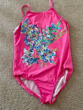 Girls Lilly Pulitzer Pink Ruffle One-Piece Swimsuit